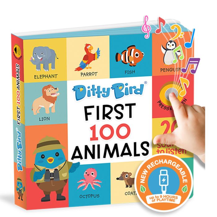 Ditty Bird First 100 Animals Multi-Coloured 16x2x16cm