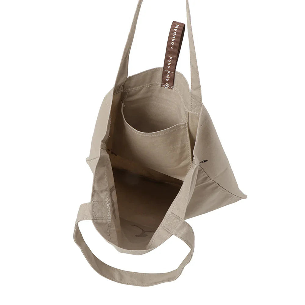 Hapins Canvas Tote White Bag Calico Cat