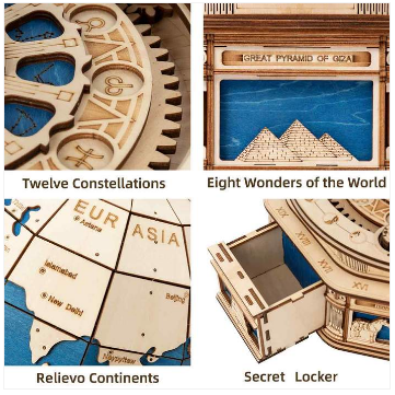 Robotime 3D Laser Cut Wooden Puzzle DIY Secret Locker Model Kit The Globe