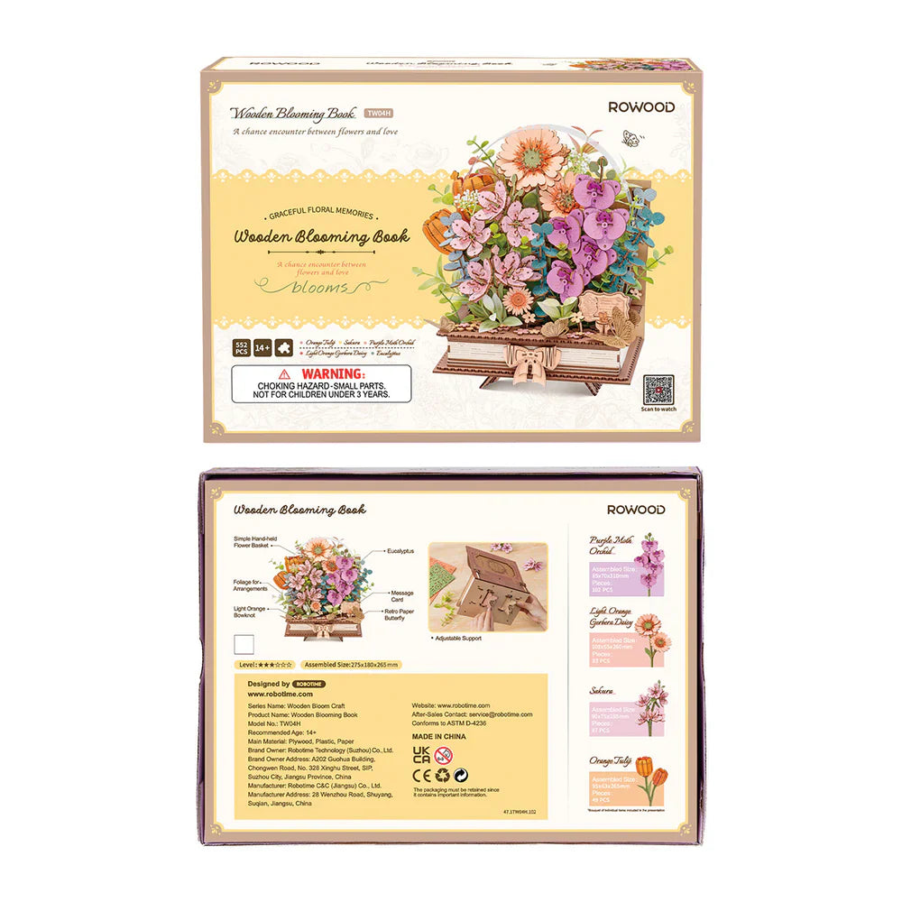 Robotime Rowood DIY 3D Flower Puzzle - Wooden Blooming Book TW04H