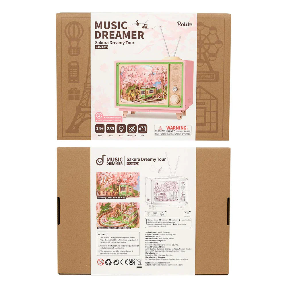 Robotime Rolife Sakura Dreamy Tour DIY Music Box 3D Wooden Puzzle AMT02