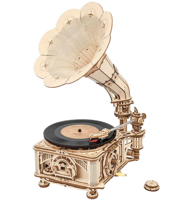 Robotime ROKR 3D Wooden Puzzle Classic Gramophone (Electric Version) Mechanical Models