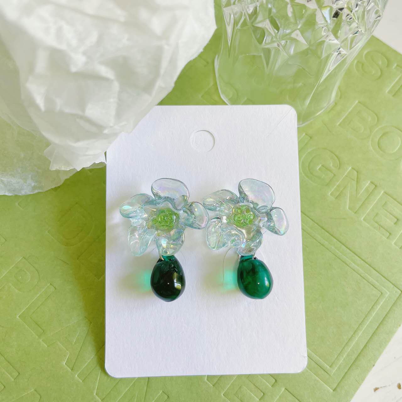Luninana Earrings -  Crystal Jade Flower Earrings LL005