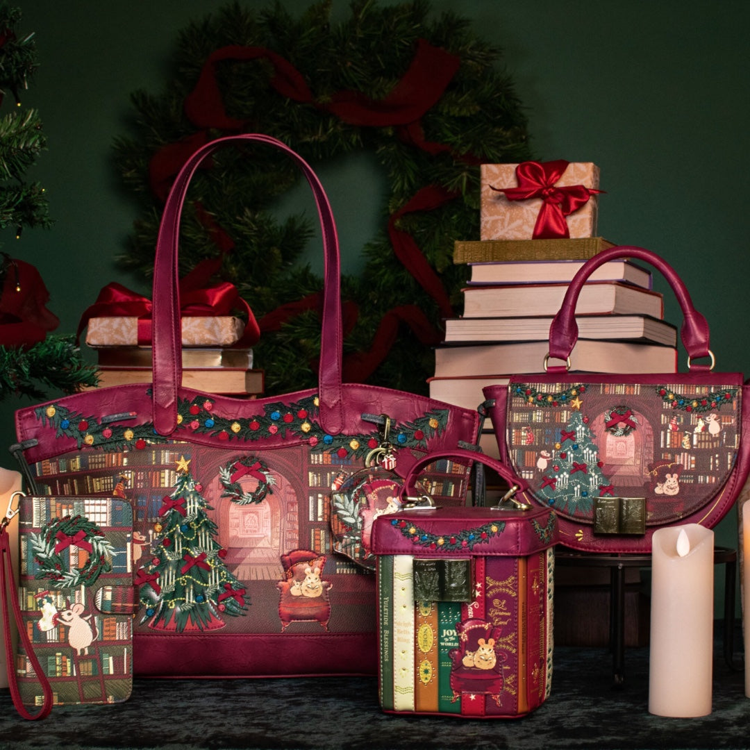 Vendula Christmas Library Winged Top Handle Bag