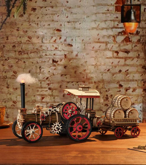 Robotime Steam Engine Tractor Assembly Wooden Puzzles Vehicle