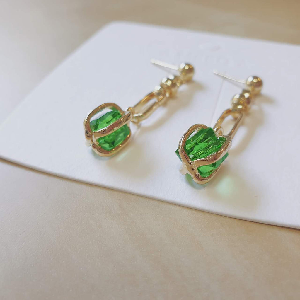 Luninana Earrings - Golden Green Crystal Earrings YX018