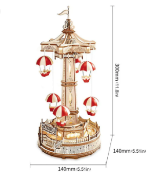 Robotime ROKR 3D Wooden Puzzle DIY Music Box Parachute Tower