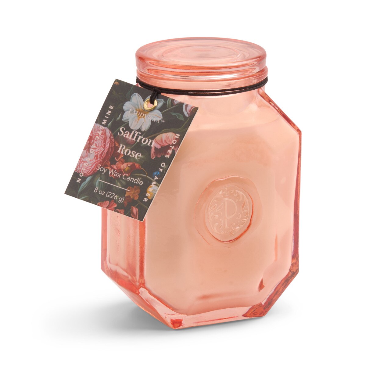 Designworks Botanica 8oz/226g Pink Glass Candle - Saffron Rose