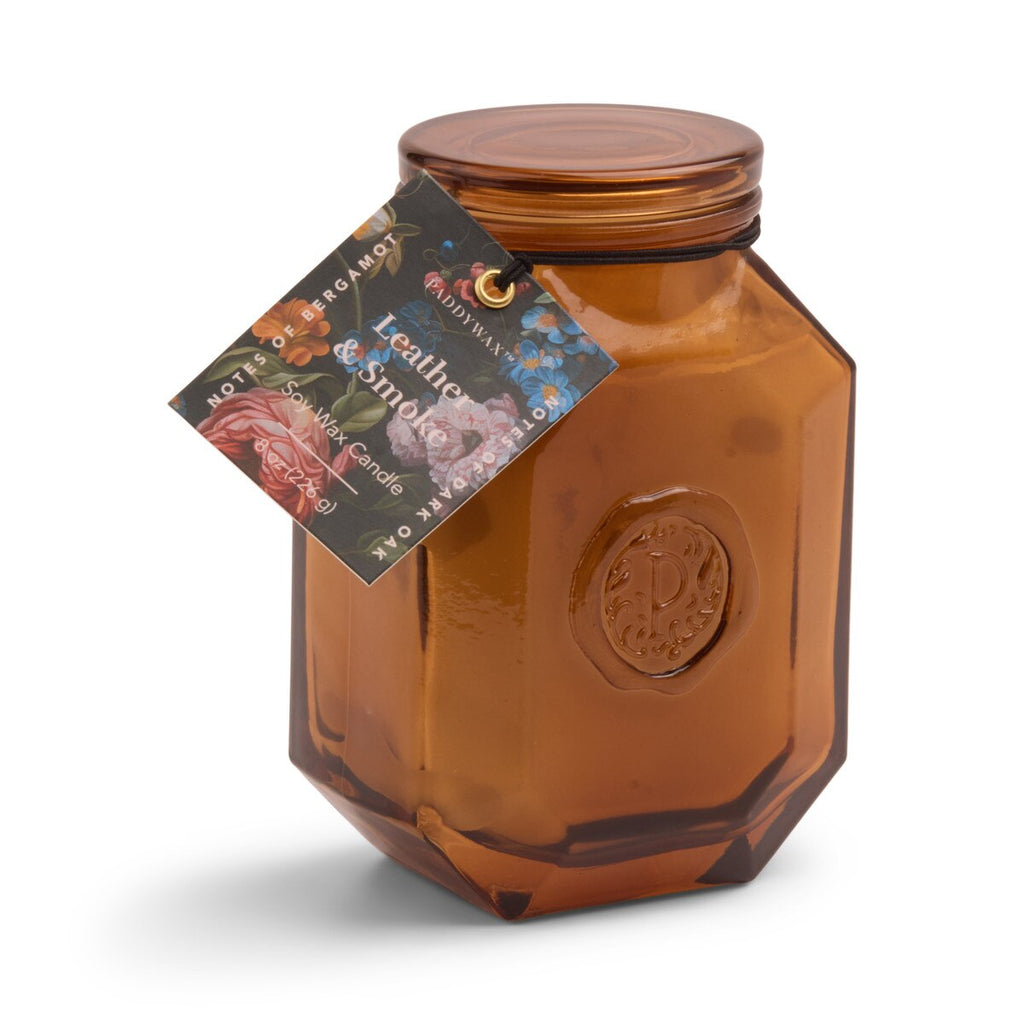 Designworks Botanica 8oz/226g Amber Glass Candle - Leather & Smoke