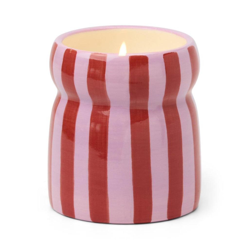 Designworks 6.5 Oz Red/Pink Striped Cabana With Lid & Hangtag - Winter Berry