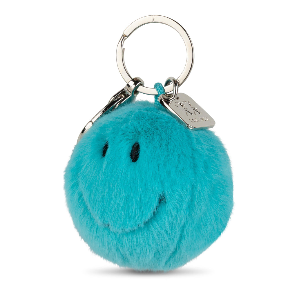 Smiley Keychain ECO Fuzzy Teal 5.5 cm