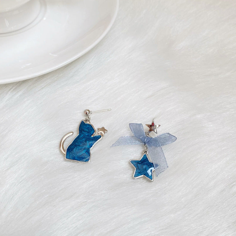 Luninana Earrings -  Marble Blue Cat Earrings YBY041