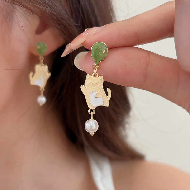 Luninana Clip-on Earrings -  Jade Dancing Kitten YBY068