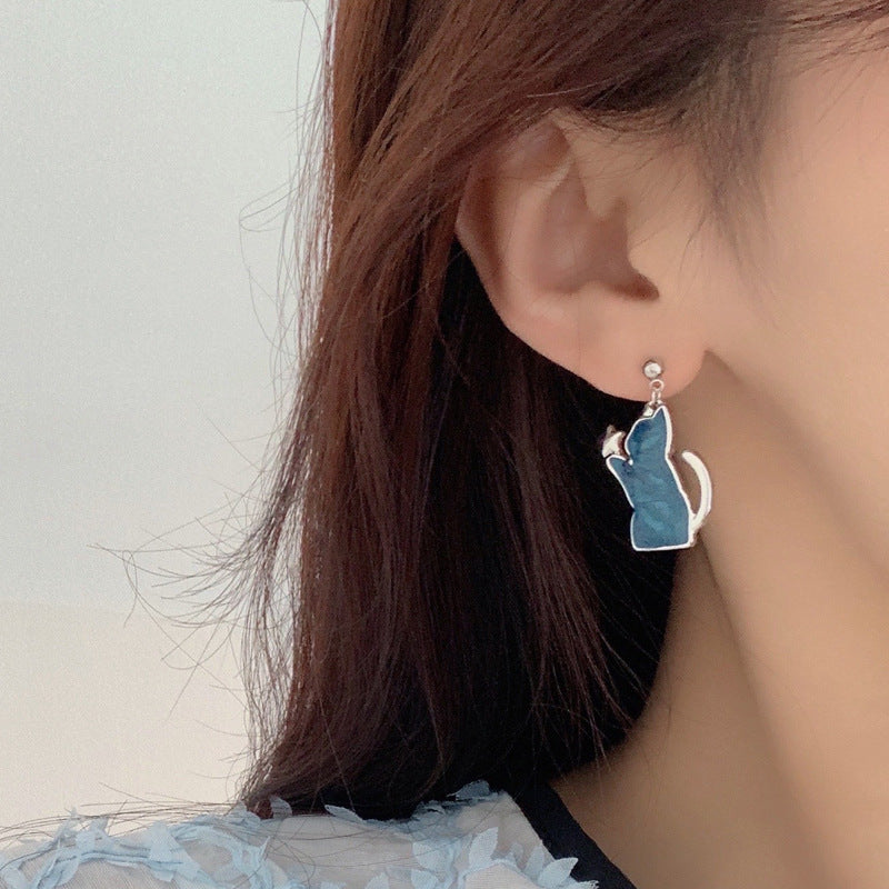 Luninana Earrings -  Marble Blue Cat Earrings YBY041