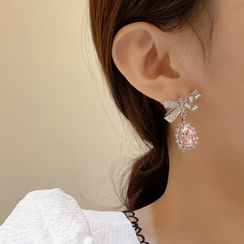 Luninana Earrings -  Pink Crystal with Ribbon Earrings YBY043