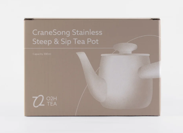 O2H Tea Crane Song Stainless Steep & Sip Tea Pot- White