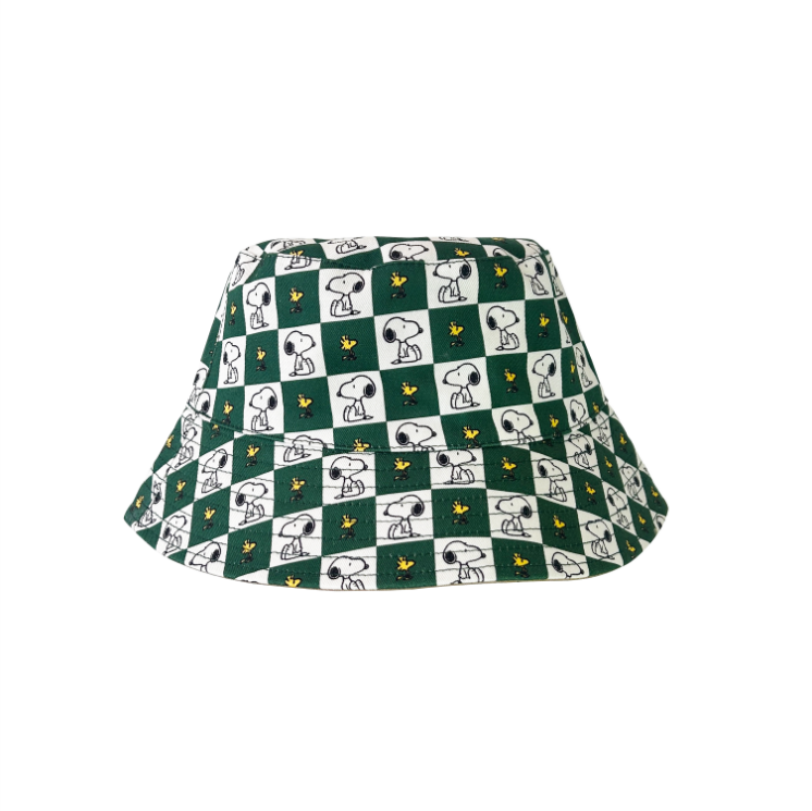 Peanuts Reversible Bucket Hat Green Checkerboard (S) 53cm