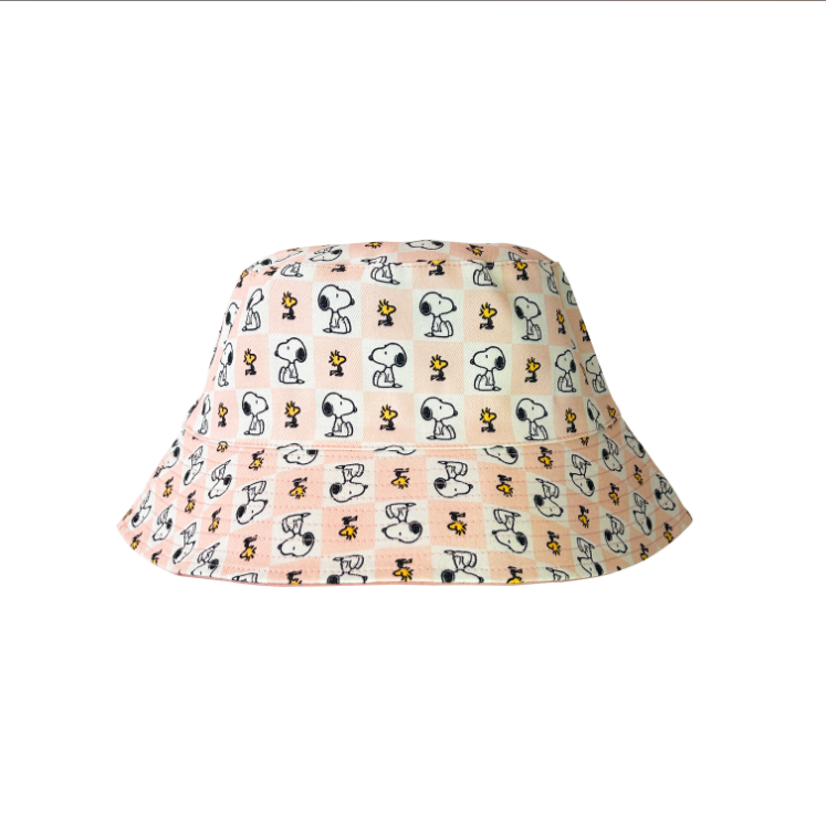 Peanuts Reversible Bucket Hat Pink Checkerboard (S) 53cm