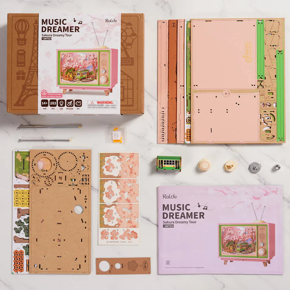 Robotime Rolife Sakura Dreamy Tour DIY Music Box 3D Wooden Puzzle AMT02
