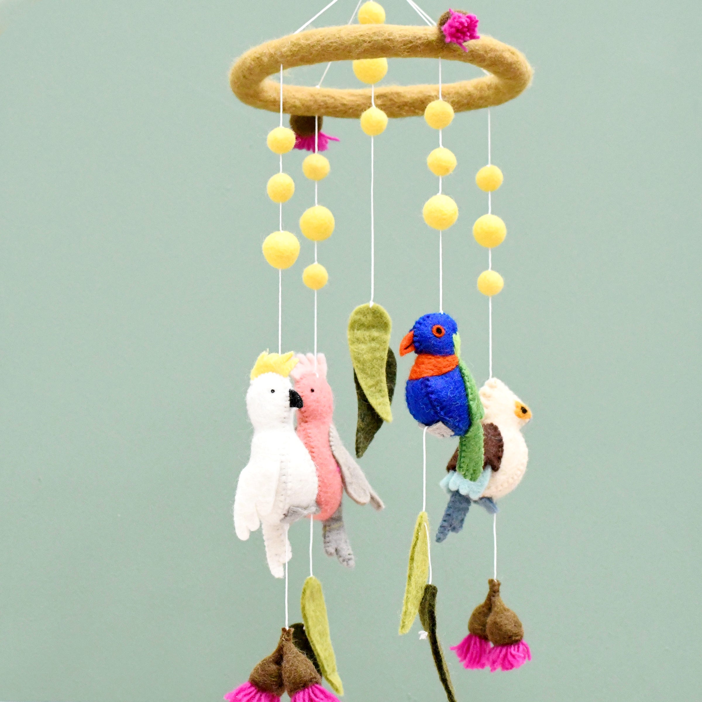 Tara Treasures - Baby Cot Mobile - Australian Birds - Cockatoo, Lorikeet, Galah and Kookaburra