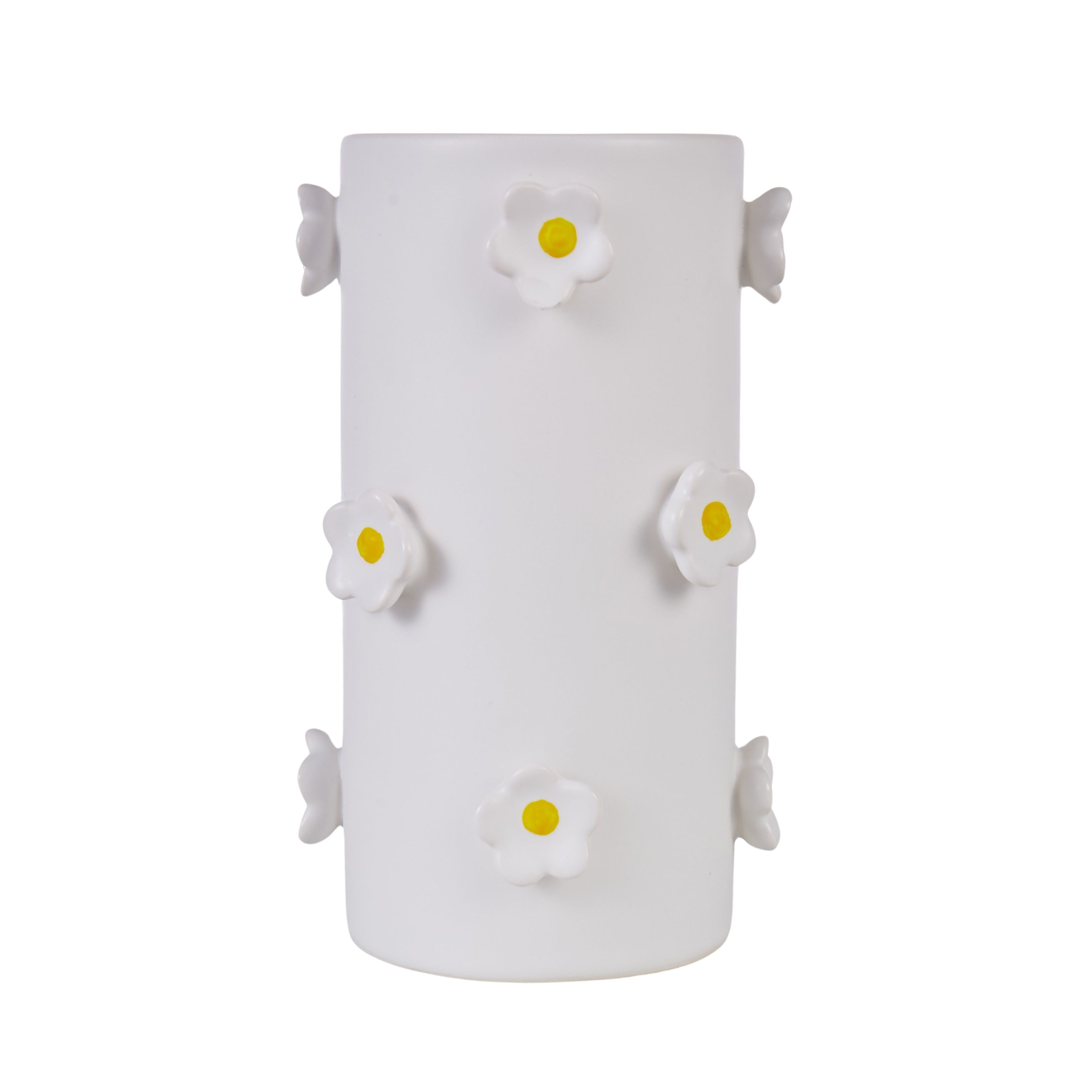 Emporium Daisy Vase White & Yellow 9.5x9.5x16cm
