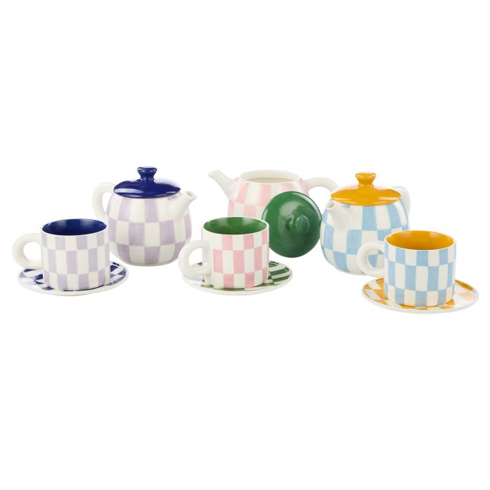 Emporium Check Teapot 700ml Lilac & Navy